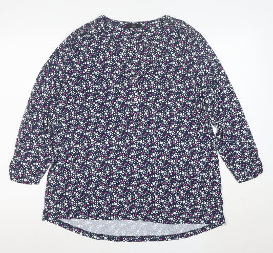 M&Co Womens Navy Heart Print Button-Up Long Sleeve Tunic Top Size 20