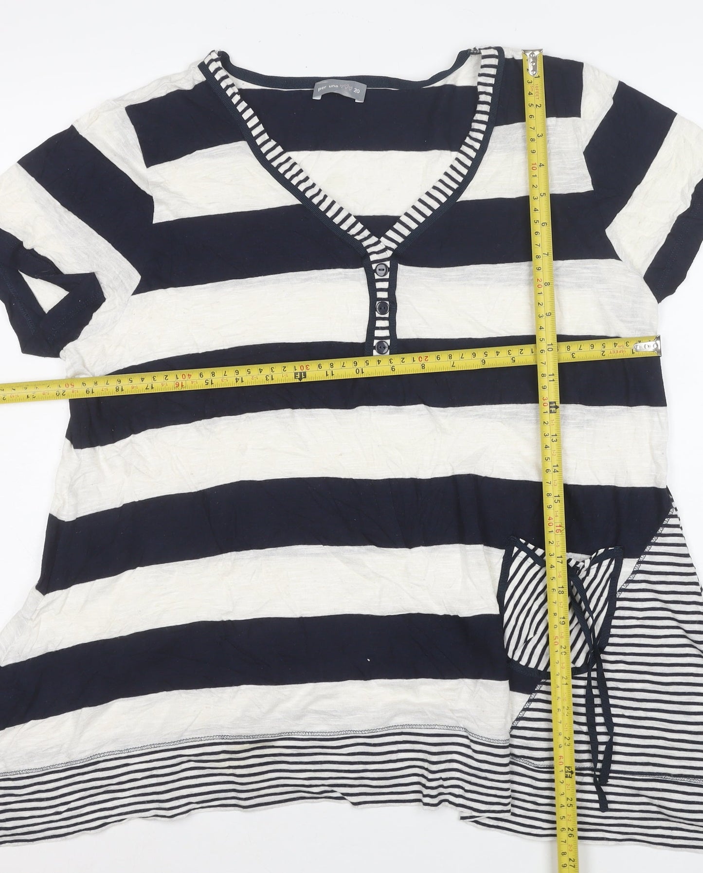 Per Una Women Blue Striped Short Sleeve Tunic T-Shirt Size 20