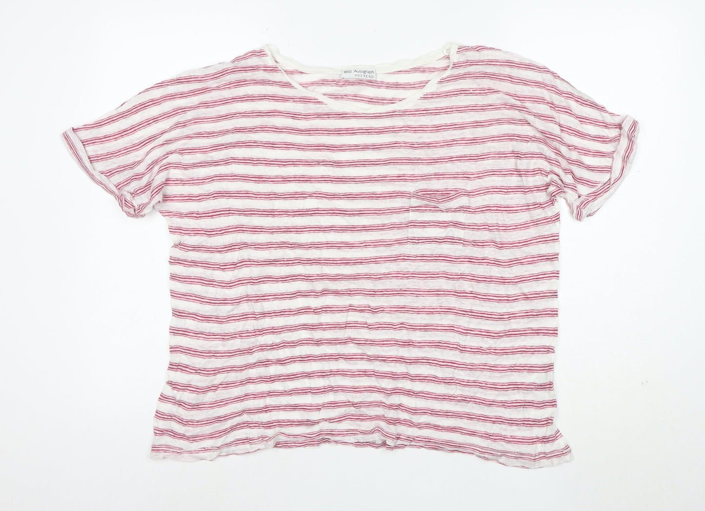 Marks and Spencer Women’s Pink Striped Linen T-Shirt Size 18