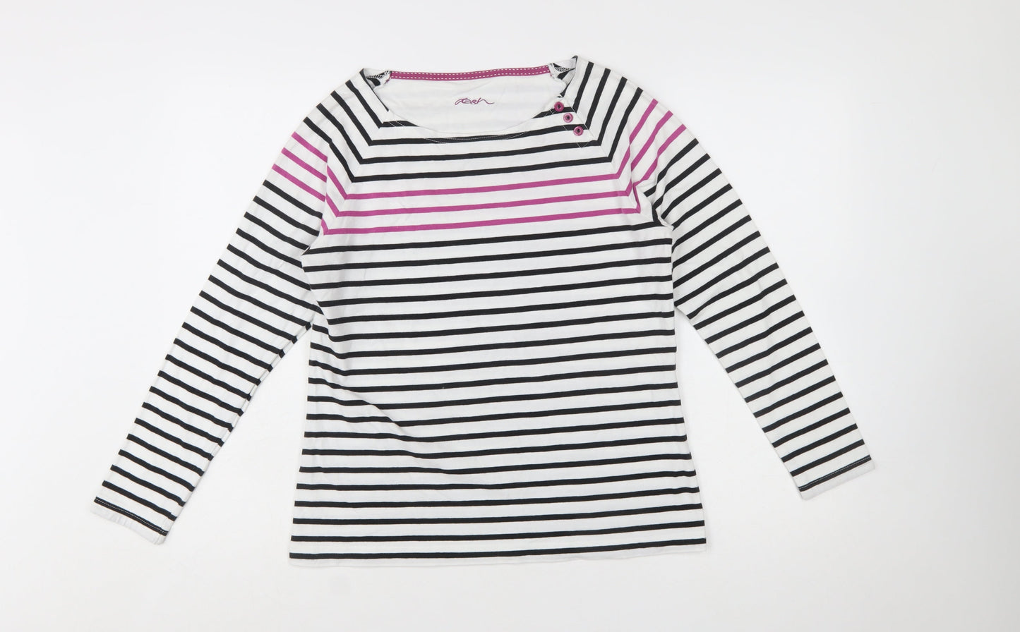 Dash Womens Multicoloured Striped Boat Neck Long Sleeve Cotton T-Shirt Size 12