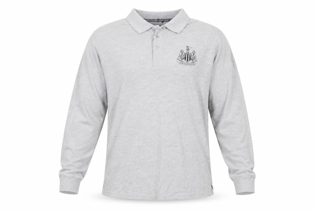 Front view of Newcastle United Grey Long Sleeve Polo Shirt Men's Small