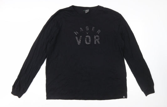 Hager Vor Men's Black 2XL Long Sleeve Graphic Cotton T-Shirt