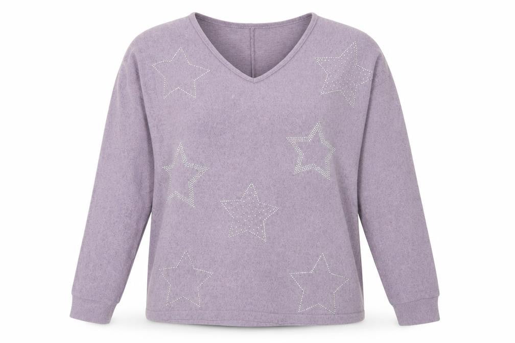 Klass Women’s Purple Rhinestone Star V-Neck Jumper M