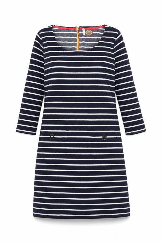 Joules Womens Blue Striped Shift Dress Size 10 3/4 Sleeve