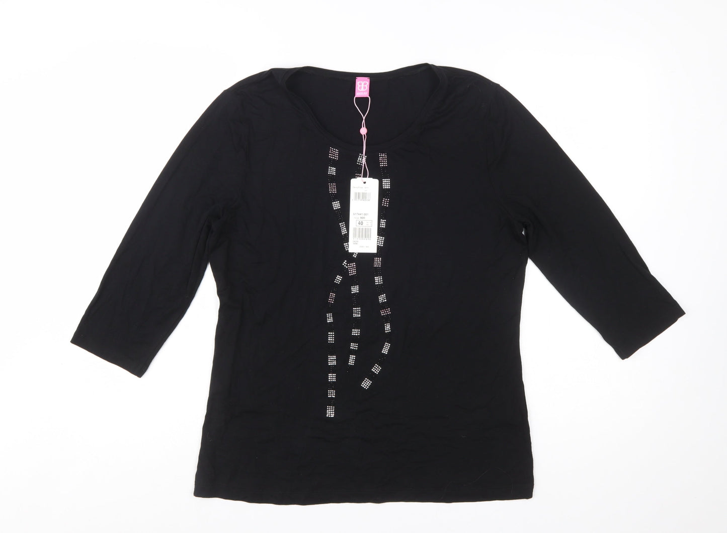 Basler Women's Black 3/4 Sleeve Rhinestone Jersey T-Shirt Size 14