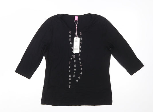Basler Women's Black 3/4 Sleeve Rhinestone Jersey T-Shirt Size 14