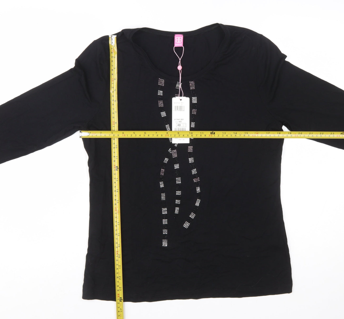 Basler Women's Black 3/4 Sleeve Rhinestone Jersey T-Shirt Size 14
