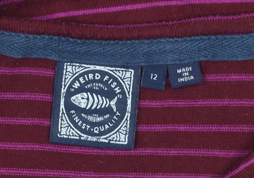 Weird Fish Women's Purple Striped Long Sleeve Jersey Top Size 12