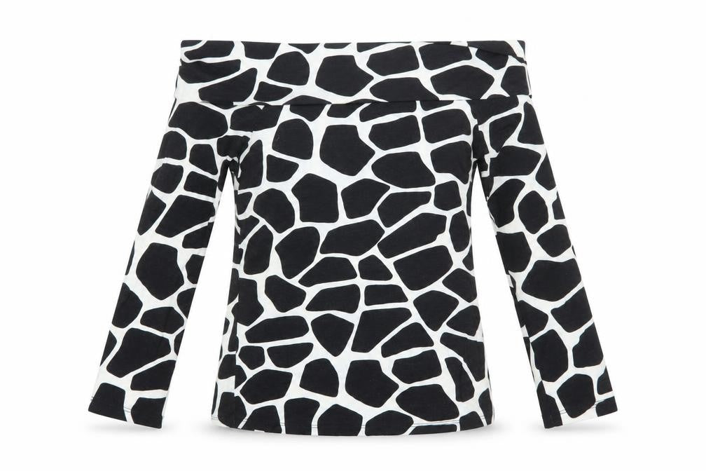 Zara Women Black Animal Print Off the Shoulder Blouse Size L