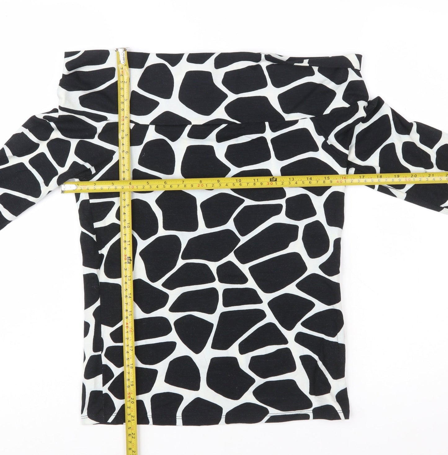 Zara Women Black Animal Print Off the Shoulder Blouse Size L