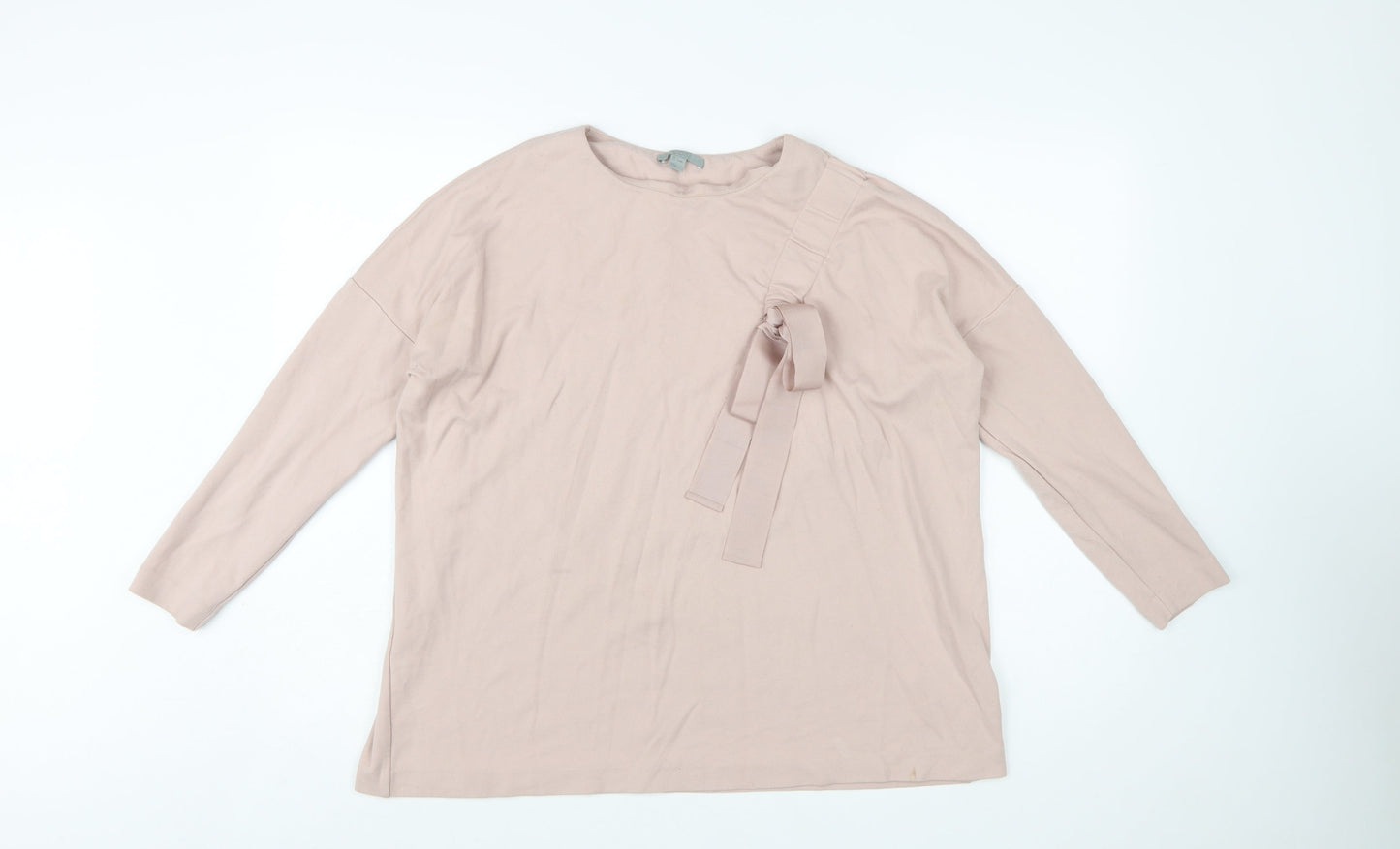 COS Women's Beige Long Sleeve Bow Detail Viscose Blend Blouse Size S