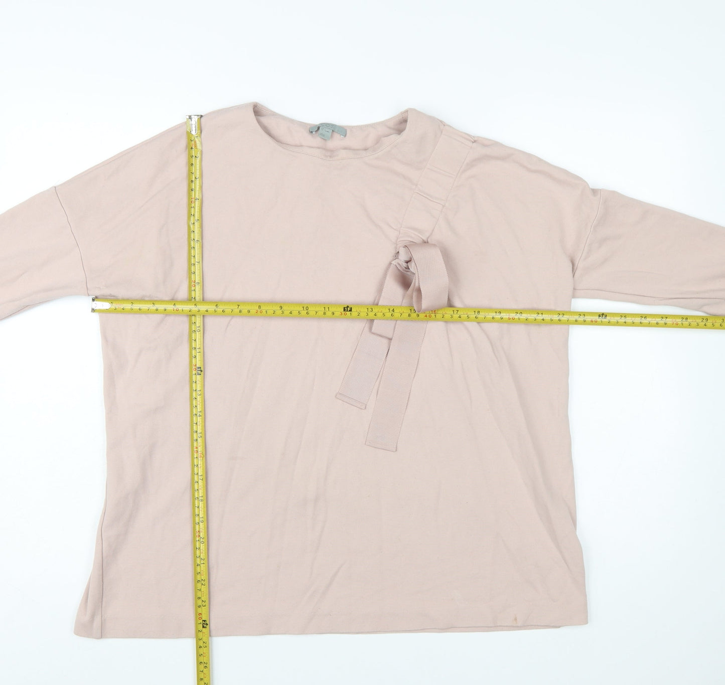 COS Women's Beige Long Sleeve Bow Detail Viscose Blend Blouse Size S