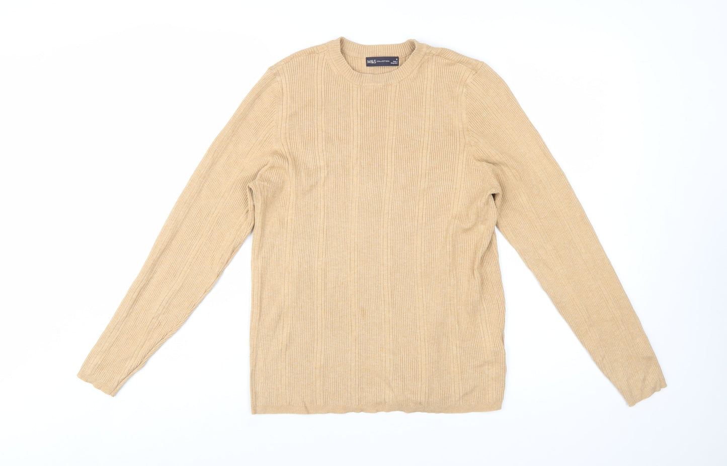Marks and Spencer Women Beige Ribbed Knit Jumper Size 18