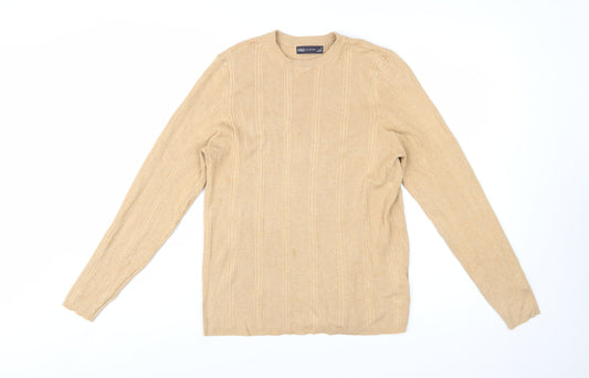 Marks and Spencer Women Beige Ribbed Knit Jumper Size 18
