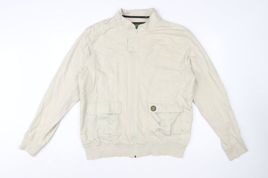 Nicholas Deakins Men’s Beige Cotton Bomber Jacket 2XL Classic Casual