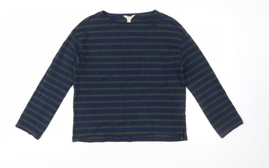 Seasalt Cornwall Men's Blue Stripe Long Sleeve Cotton T-Shirt Size M