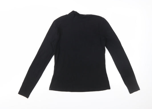 Boden Women Black Mock Neck Long Sleeve Cotton Blend Top UK 12