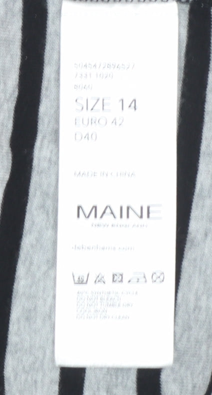 Maine Women's Grey Striped Floral Cotton Long Sleeve T-Shirt Size 14