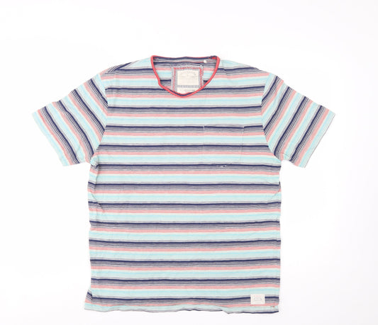 White Stuff Men's Multicoloured Striped Cotton Crew Neck T-Shirt Medium