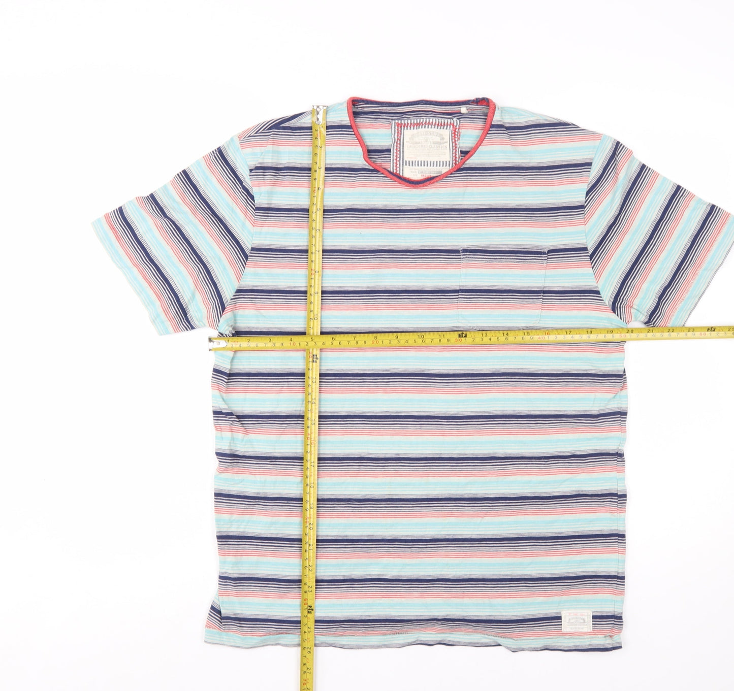 White Stuff Men's Multicoloured Striped Cotton Crew Neck T-Shirt Medium