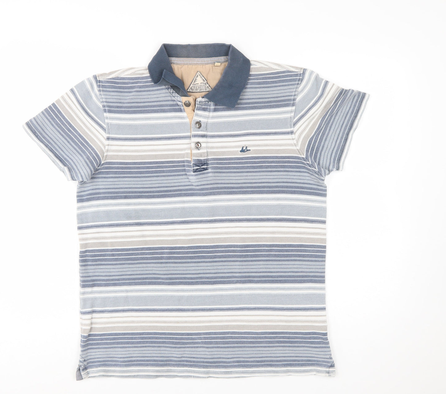 Mantaray Men's Blue Striped Polo Shirt Size S Cotton Casual Top