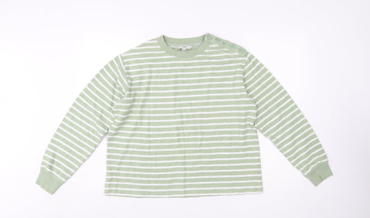 Marks and Spencer Women's Green Striped Cotton Pullover Jumper M