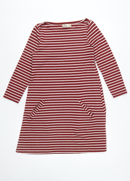 Hollister Women’s Red Striped Shift Dress Size S Long Sleeve Casual