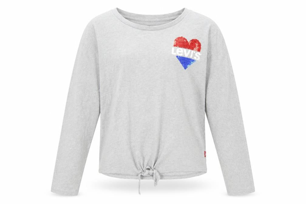 Levi's Girls Grey Sequin Heart Long Sleeve Tie Hem T-Shirt 12 Years