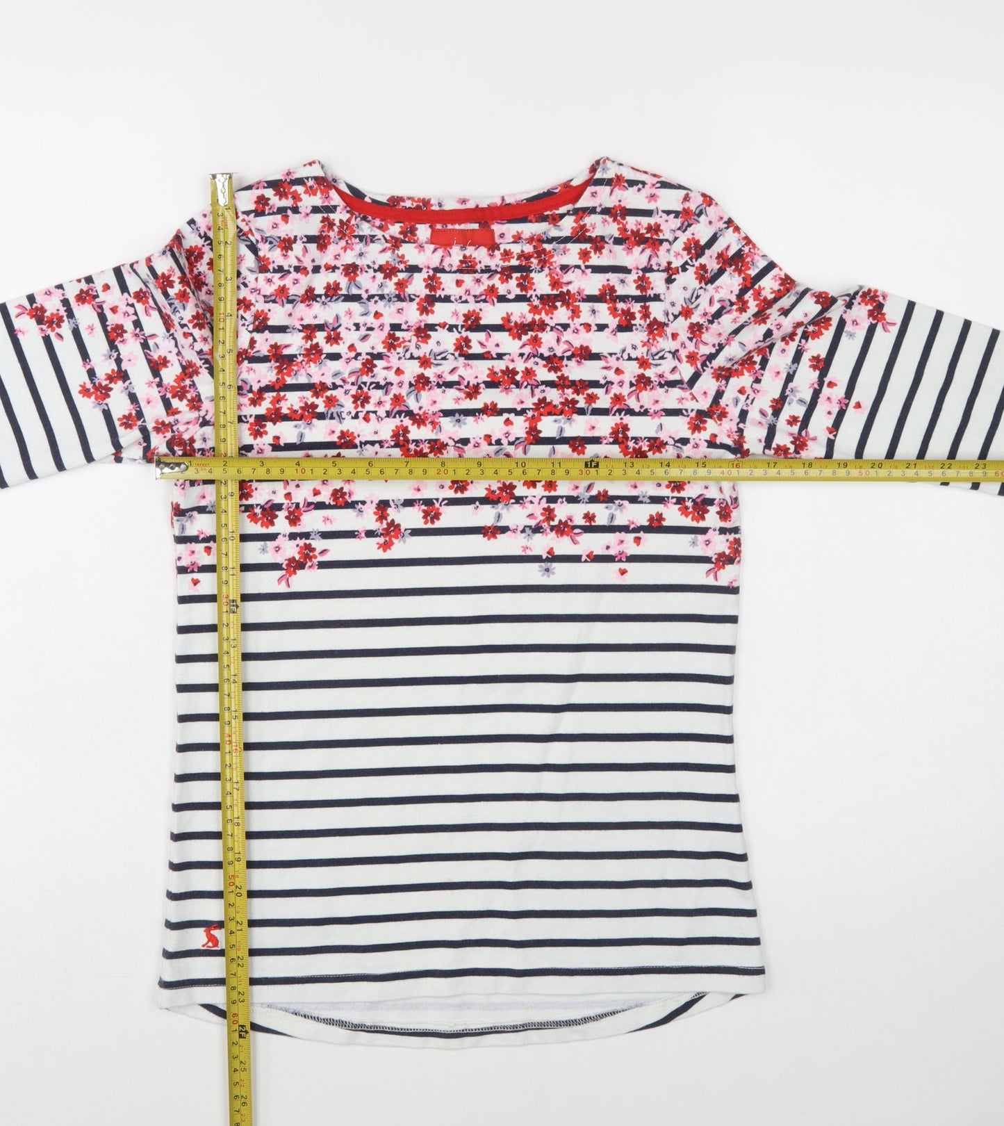 Joules Women’s Multicoloured Floral Stripe Boat Neck Cotton Top Size 8