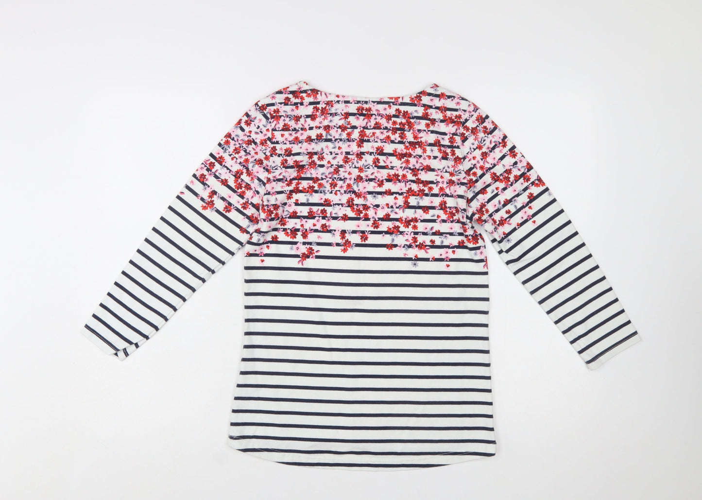 Joules Women’s Multicoloured Floral Stripe Boat Neck Cotton Top Size 8