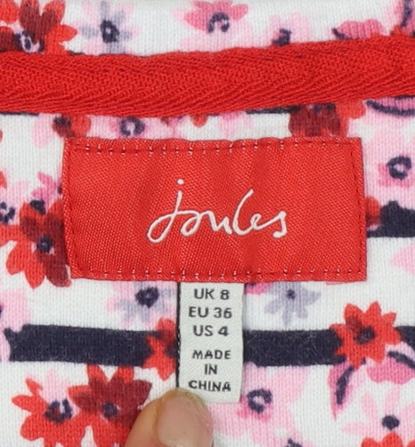 Joules Women’s Multicoloured Floral Stripe Boat Neck Cotton Top Size 8