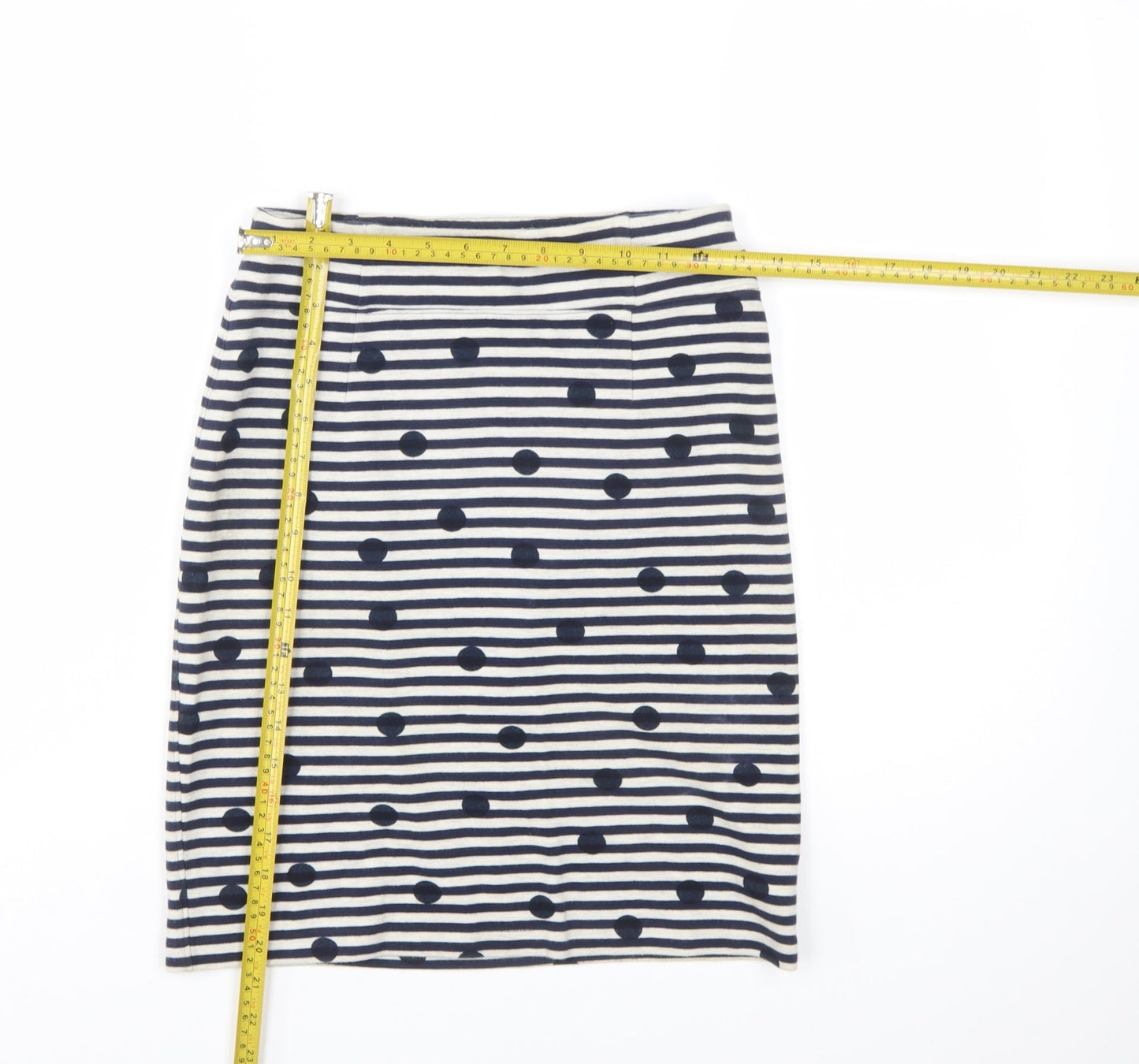 White Stuff Women’s Blue Striped Polka Dot Cotton Stretch Pencil Skirt Size S