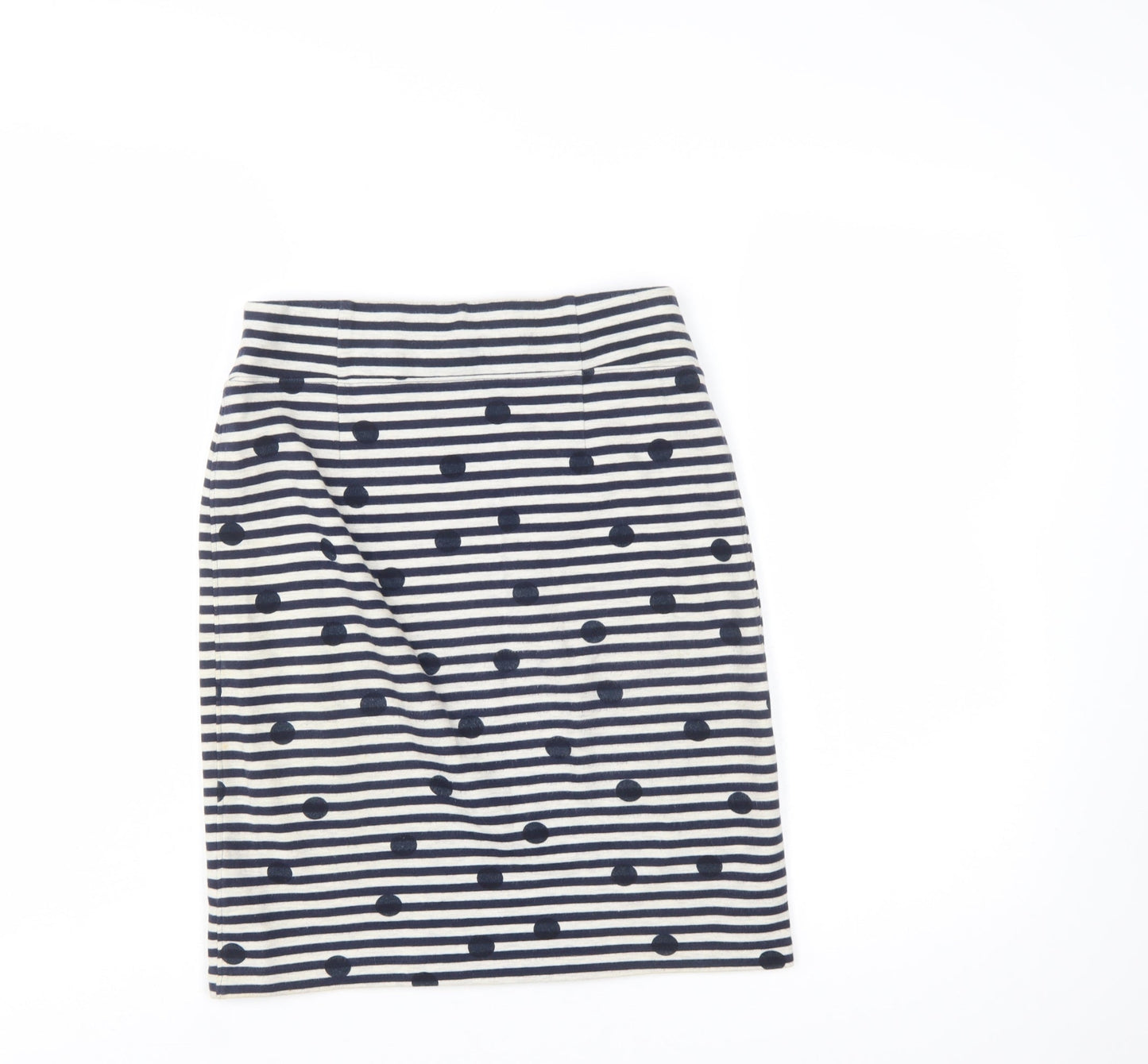 White Stuff Women’s Blue Striped Polka Dot Cotton Stretch Pencil Skirt Size S