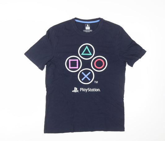 Difuzed Men’s Blue PlayStation Logo Graphic Cotton T-Shirt Size M