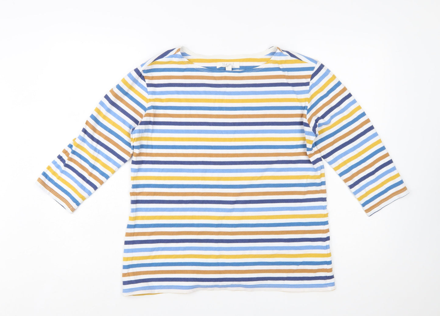 Seasalt Women’s Multicoloured Striped 3/4 Sleeve Cotton T-Shirt UK 14