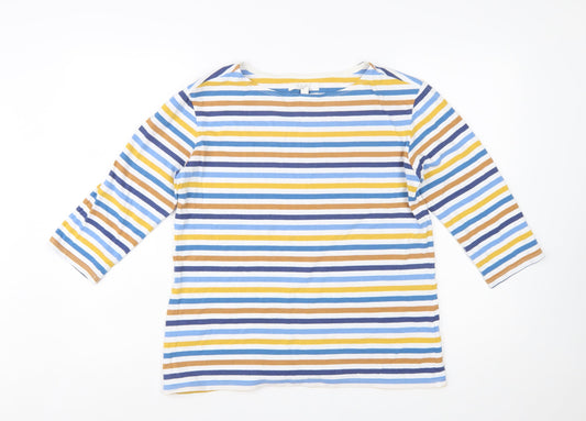 Seasalt Women’s Multicoloured Striped 3/4 Sleeve Cotton T-Shirt UK 14