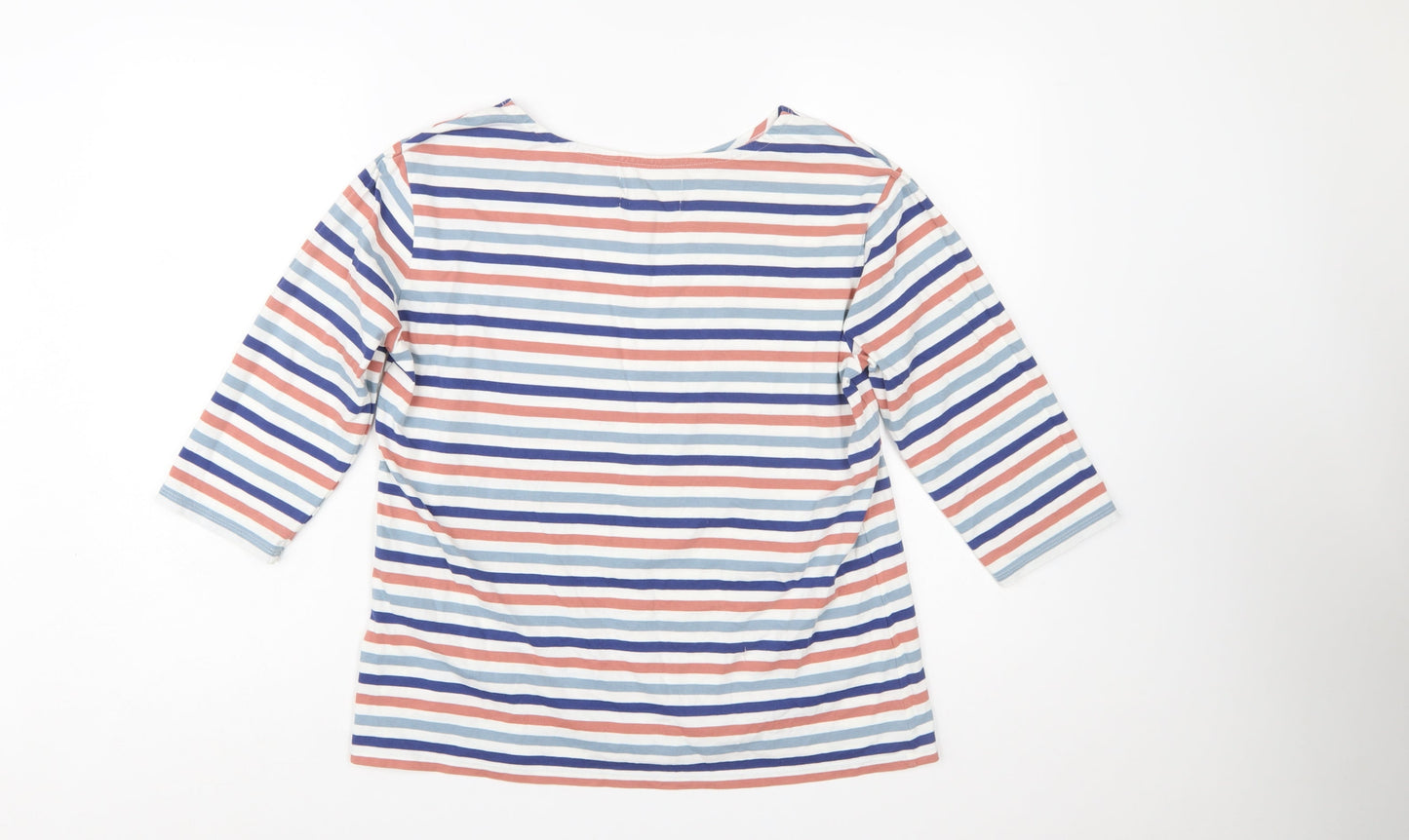Seasalt Cornwall Womens Multicoloured Stripe Boat Neck 3/4 Sleeve Cotton Top Size 14