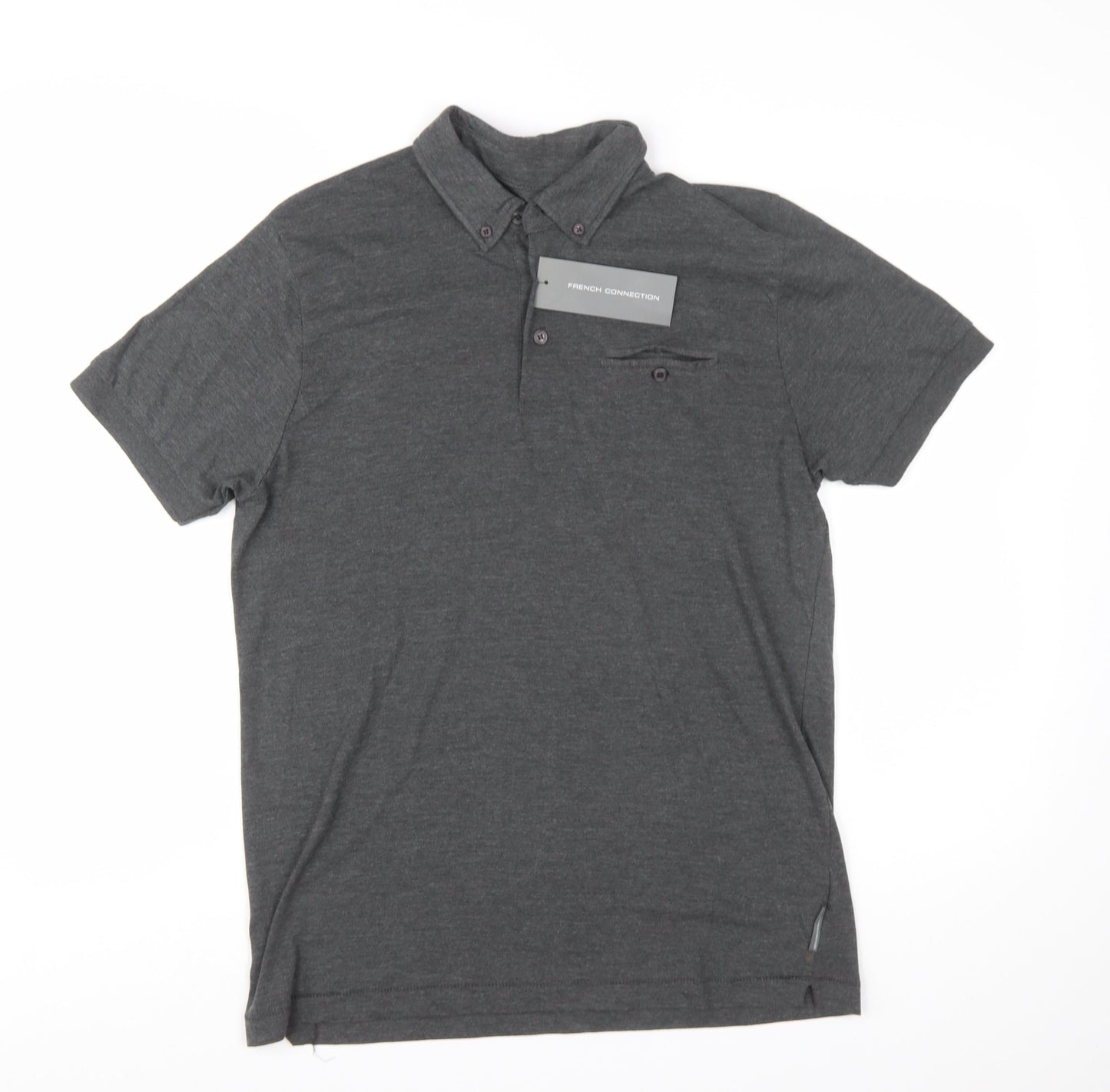 French Connection Men's Grey Button-Down Polo Shirt Size L