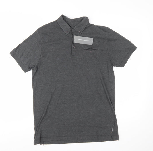 French Connection Men's Grey Button-Down Polo Shirt Size L