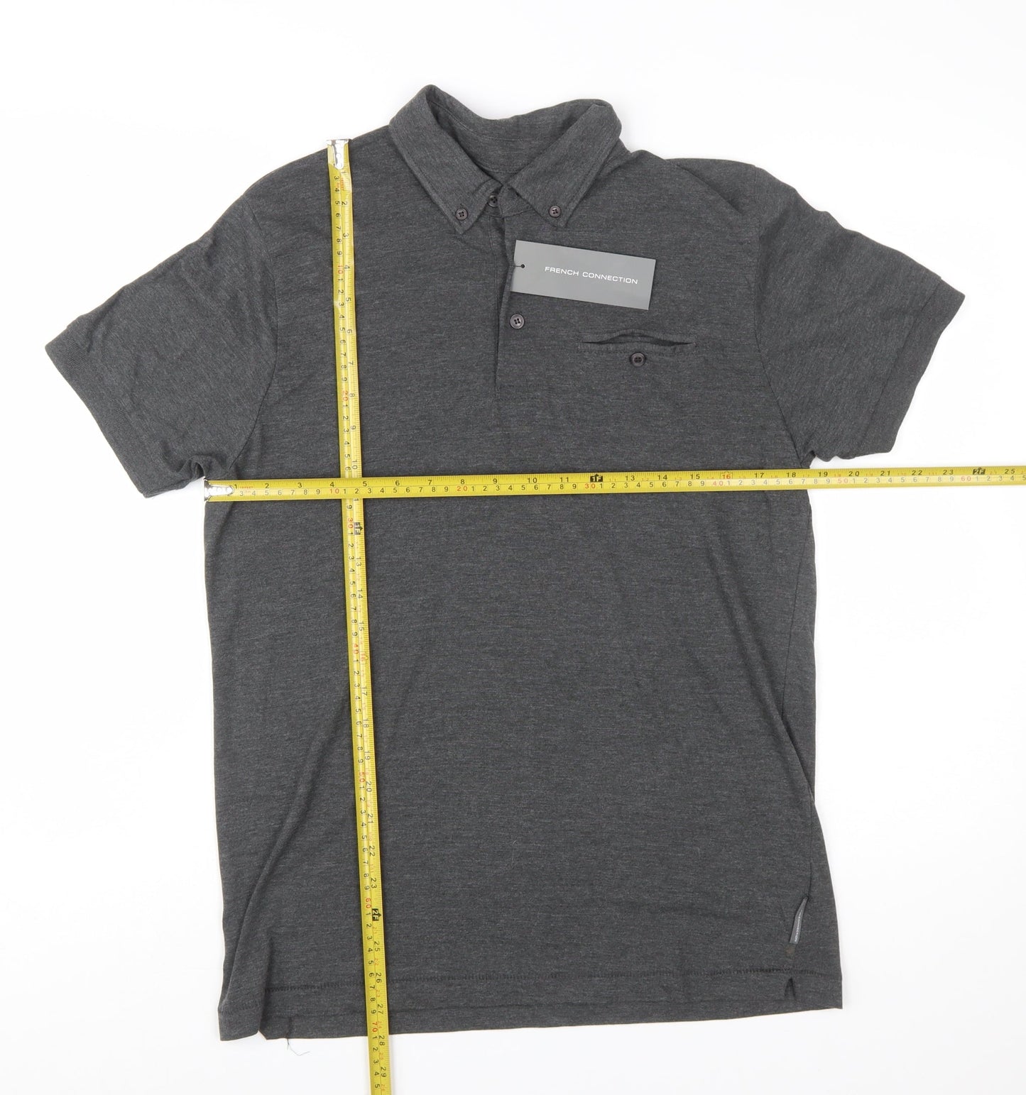 French Connection Men's Grey Button-Down Polo Shirt Size L