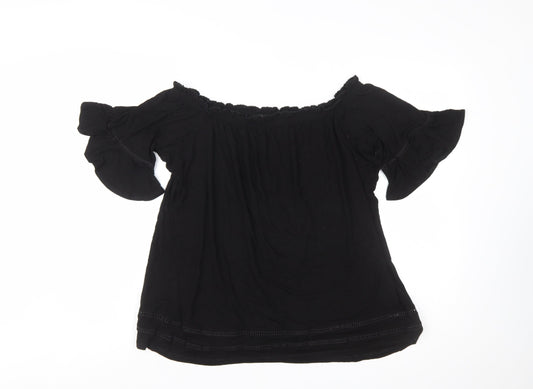 Next Women's Black Off Shoulder Ruffle Tunic Blouse Size 18