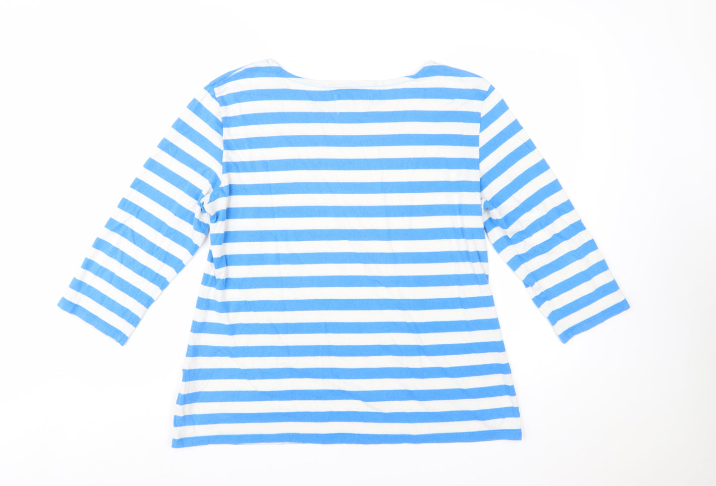 Seasalt Women’s Blue Striped Boat Neck 3/4 Sleeve Cotton Sailor Top Size 16