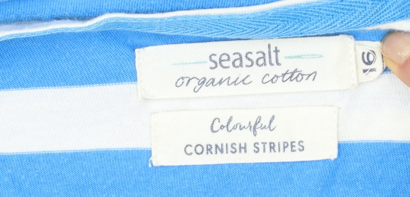Seasalt Women’s Blue Striped Boat Neck 3/4 Sleeve Cotton Sailor Top Size 16