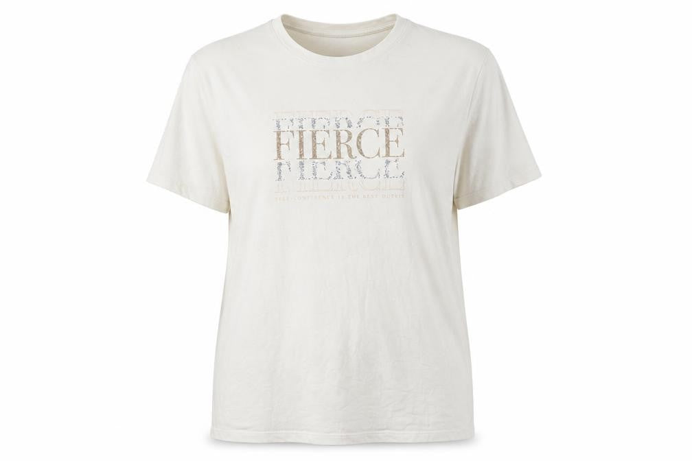 EVIMA Women's White XL Basic Cotton FIERCE Glitter T-Shirt