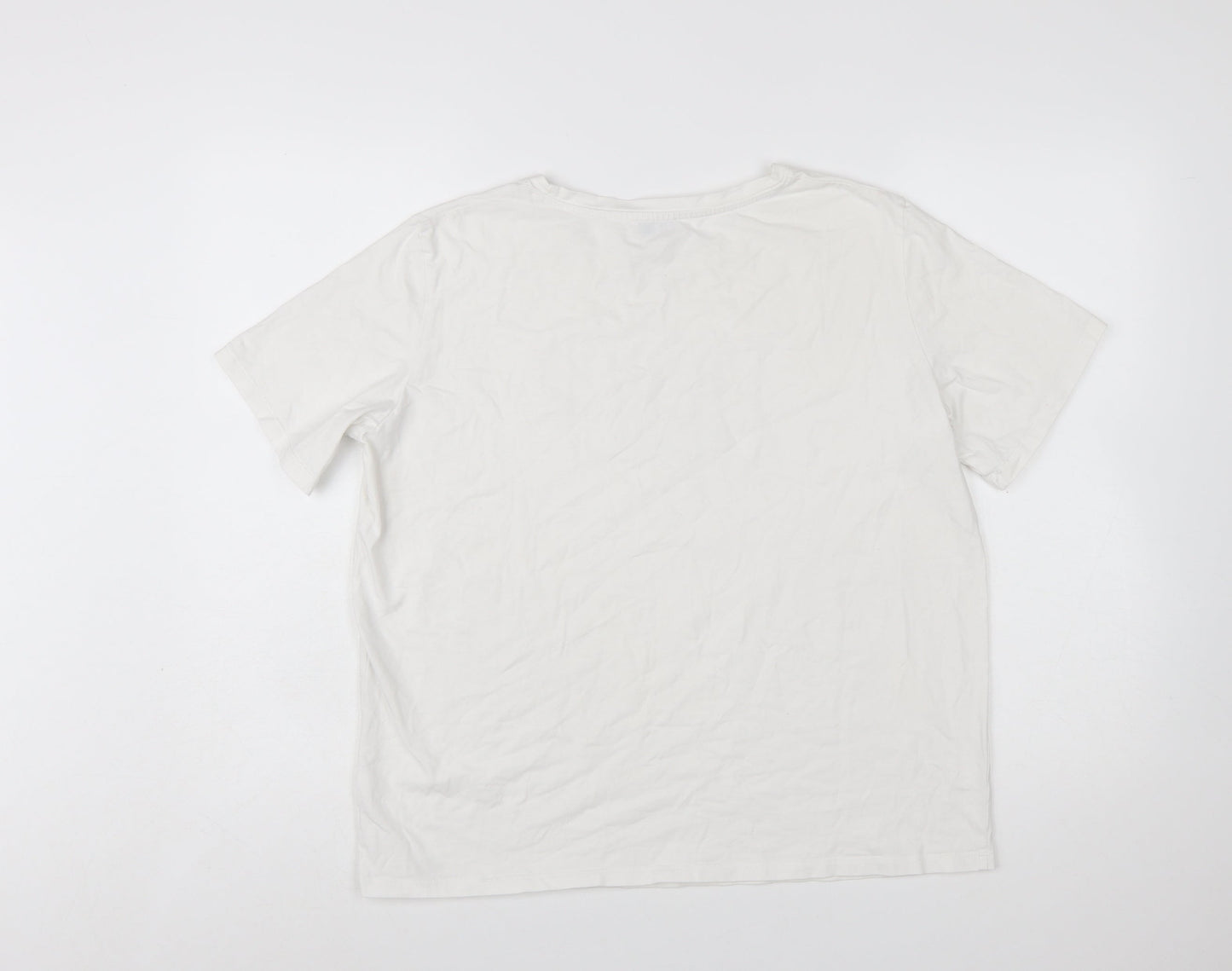 EVIMA Women's White XL Basic Cotton FIERCE Glitter T-Shirt