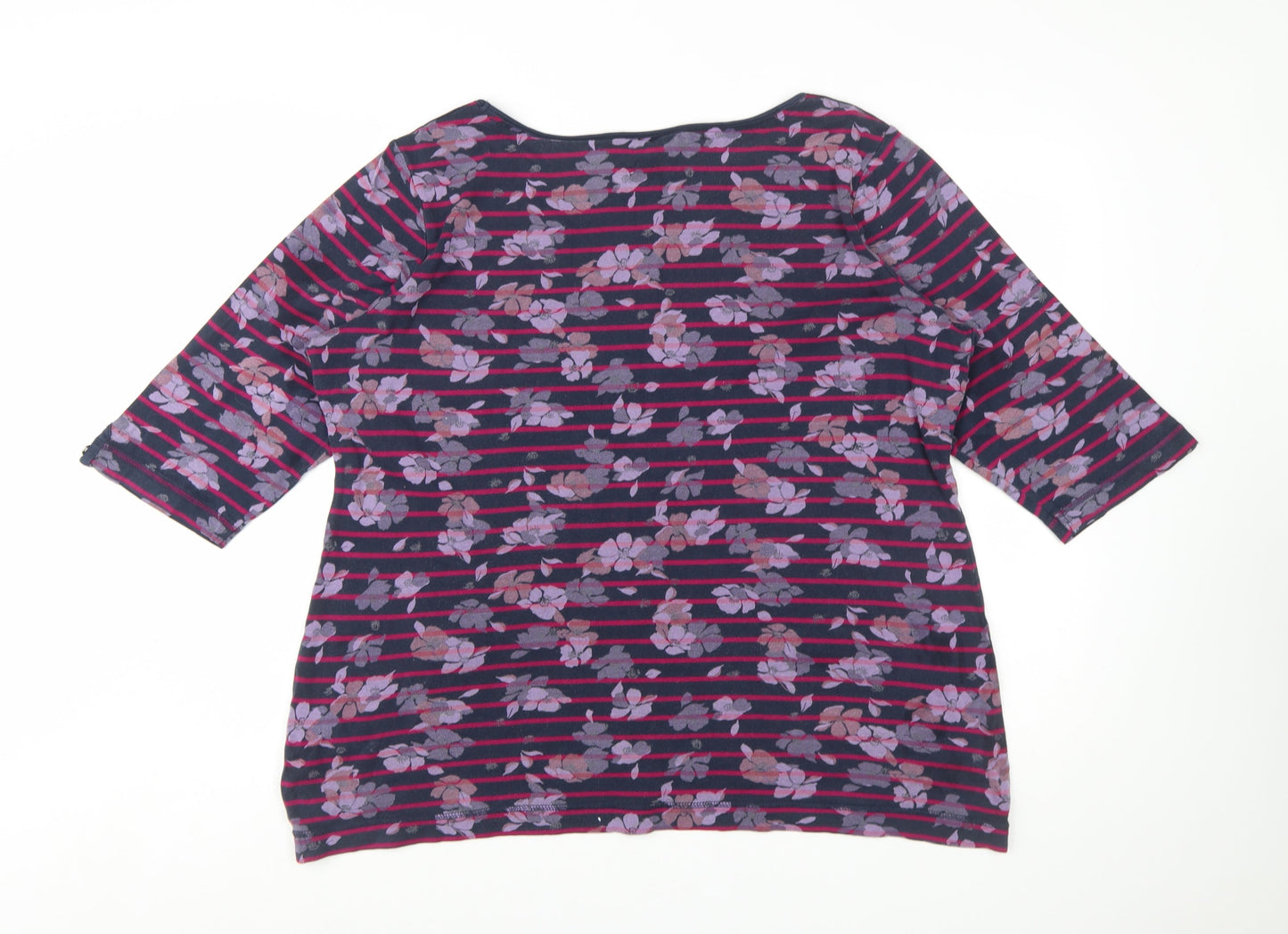 Maine New England Women's Multicoloured Floral Stripe 3/4 Sleeve Cotton Jersey T-Shirt Size 20