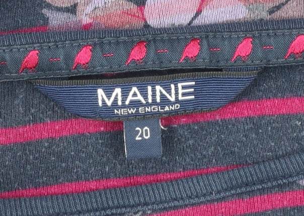 Maine New England Women's Multicoloured Floral Stripe 3/4 Sleeve Cotton Jersey T-Shirt Size 20
