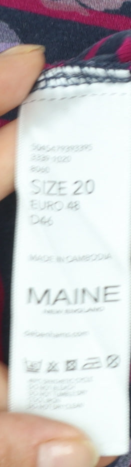 Maine New England Women's Multicoloured Floral Stripe 3/4 Sleeve Cotton Jersey T-Shirt Size 20