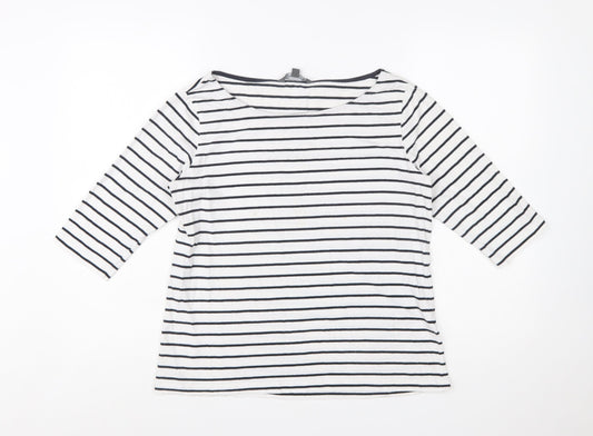 French Connection Womens White Striped 3/4 Sleeve Boat Neck T-Shirt XL