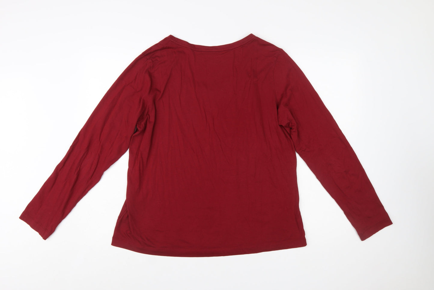 Lands' End Women's Red Long Sleeve Relaxed Fit Cotton T-Shirt M